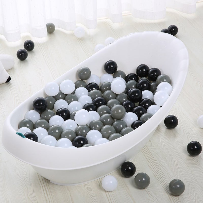 PlayMaty 100 Pieces Colorful Pit Balls Plastic Phthalate Free BPA Free Ocean Ball Crush Proof Stress Balls for Toddlers and Kids Playhouse Ball Pool Pit Accessories 2.2 Inches White Black Grey - Image 2